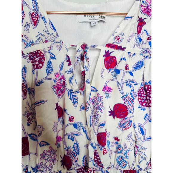 DEREK LAM COLLECTIVE White Purple Pink Floral Smocked Puff Sleeve Dress Size 48 - Picture 11 of 12